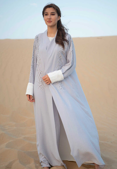 Light Grey Abaya With Hand Embroidery (6701416218808)