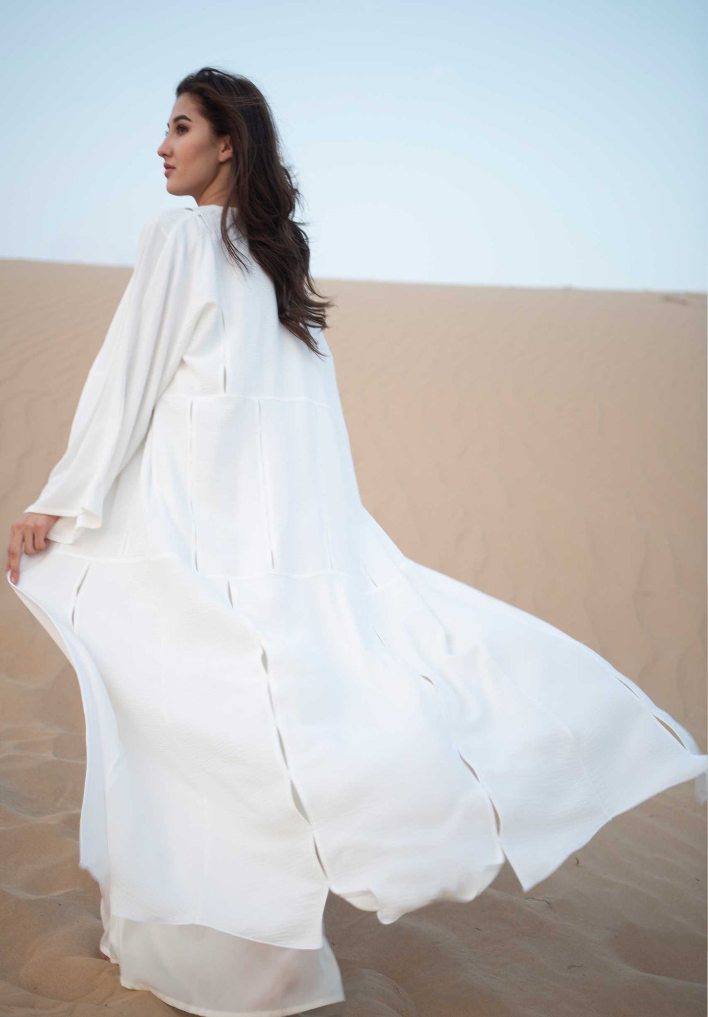 MOiSTREET White Abaya With Slits And Handwork (6701416317112)