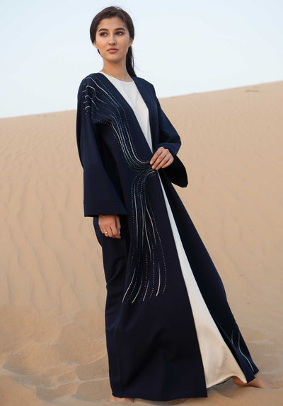Navy Open Abaya with Hand Embroidary (6701416644792)