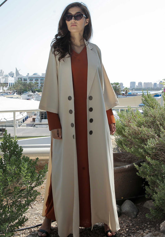 MOiSTREET Beige Overcoat with Rust Inner Dress (6701414711480)