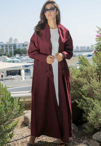 MOiSTREET Maroon Coat Style Casual Abaya (6701414908088)