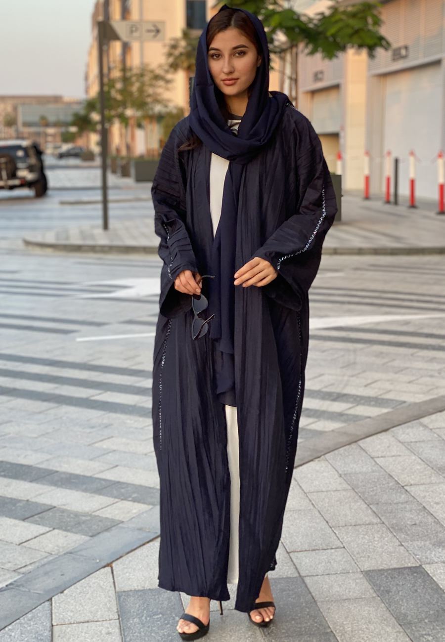 MOiSTREET Navy Pleated Abaya (6701415661752)