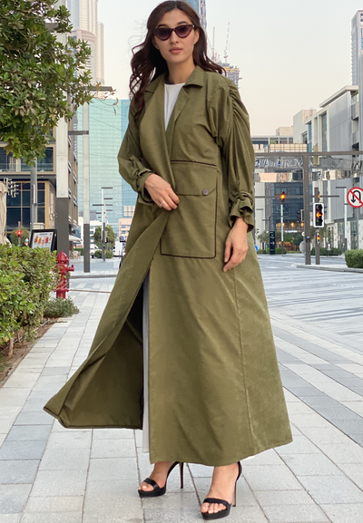MOiSTREET Green Casual Coat Style Abaya (6701415497912)