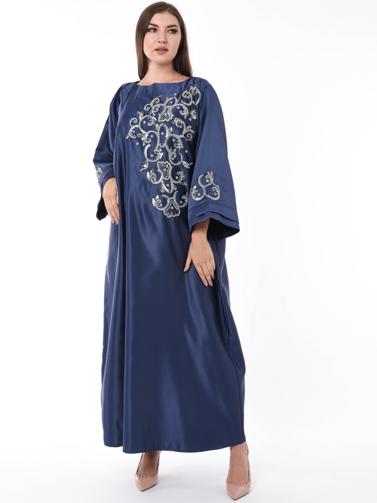 MOiSTREET Navy Embellished Kaftan with Hand Embroidery (6701406912696)