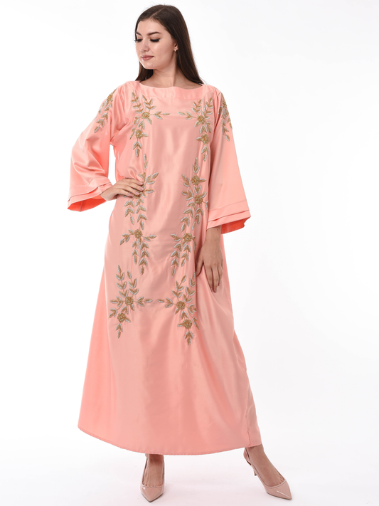 MOiSTREET Orange Kaftan Embellished with Hand Embroidery (6701406945464)