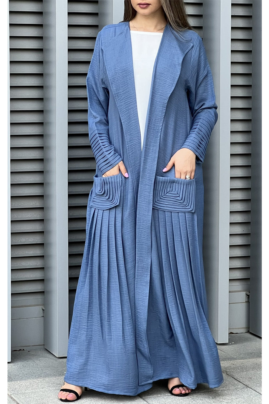 MOiSTREET Blue Louise Crepe Pocket Abaya (7637876867299)