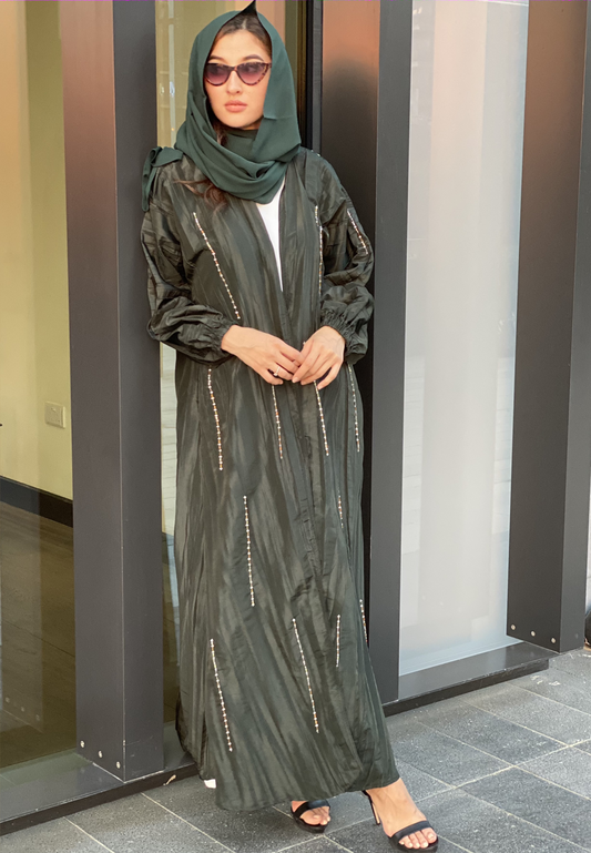 MOiSTREET Green Pleated Taffeta Abaya (6701415530680)