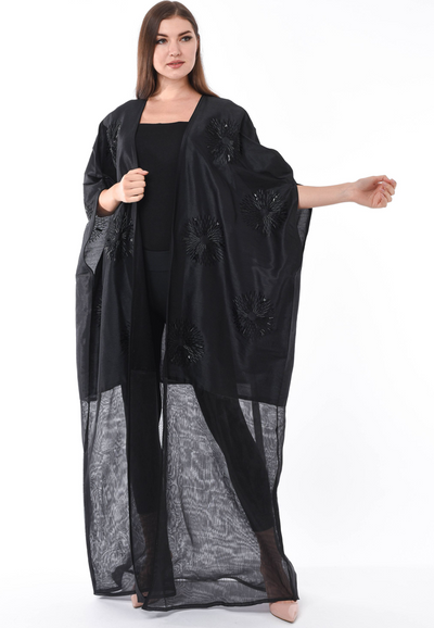 MOiSTREET See through Abaya with Hand Embroidery Detail (6701400621240)
