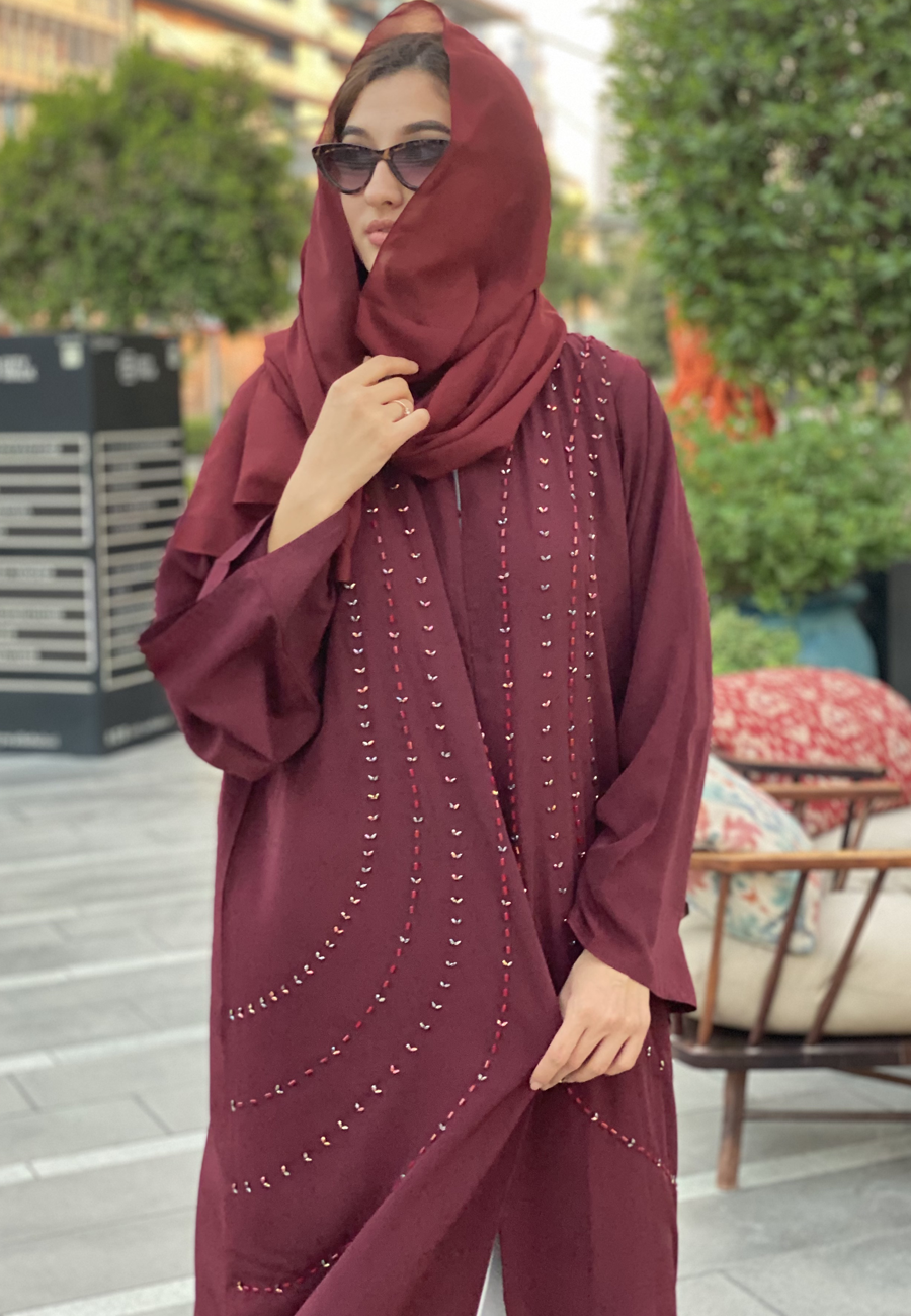 MOiSTREET Handwork Maroon Abaya (6701415563448)