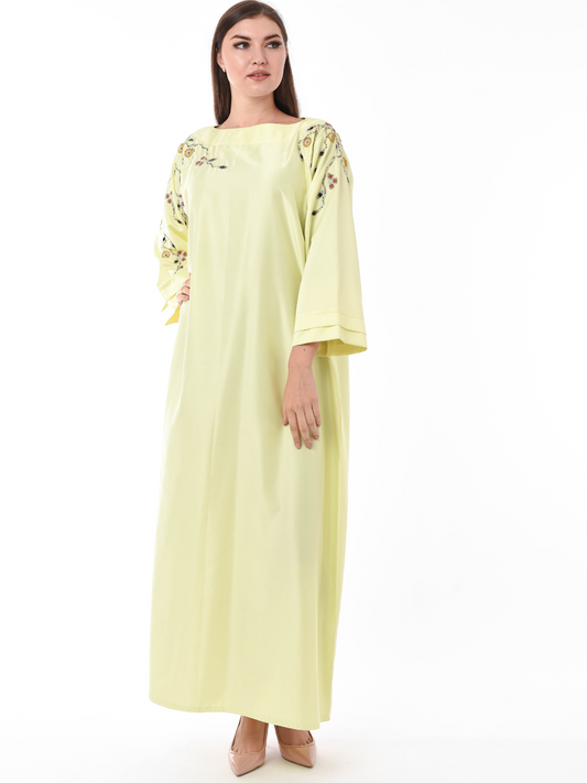 MOiSTREET Yellow Kaftan with Decorative Hand Embroidery (6701407011000)