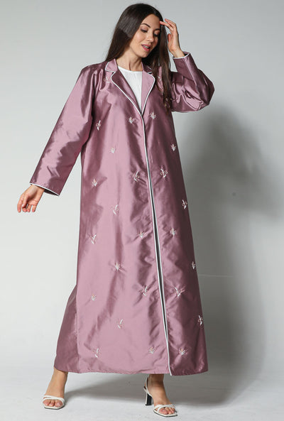 MOiSTREET Pink Victoria Satin Abaya with Embroidery (7542350905571)