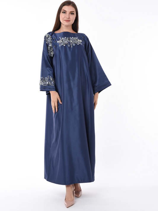 MOiSTREET Navy Kaftan with Decorative Hand Embroidery (6701406978232)