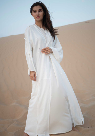 White Abaya With Slits And Handwork (6701416317112)