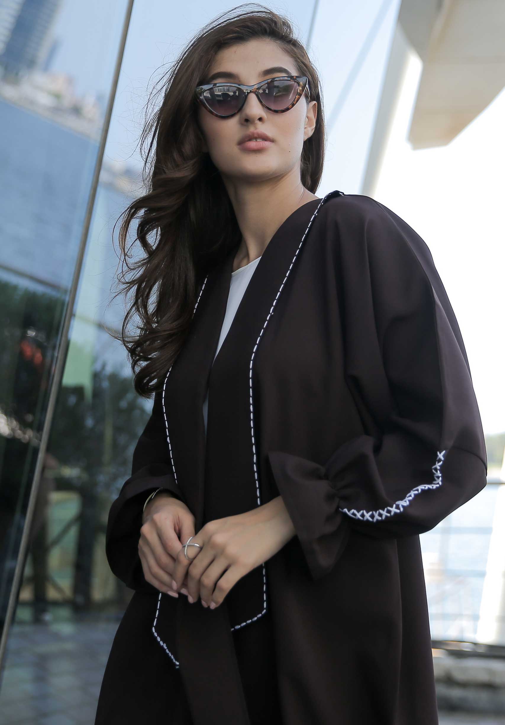 MOiSTREET Brown Abaya with Thread Weaving (6701414809784)