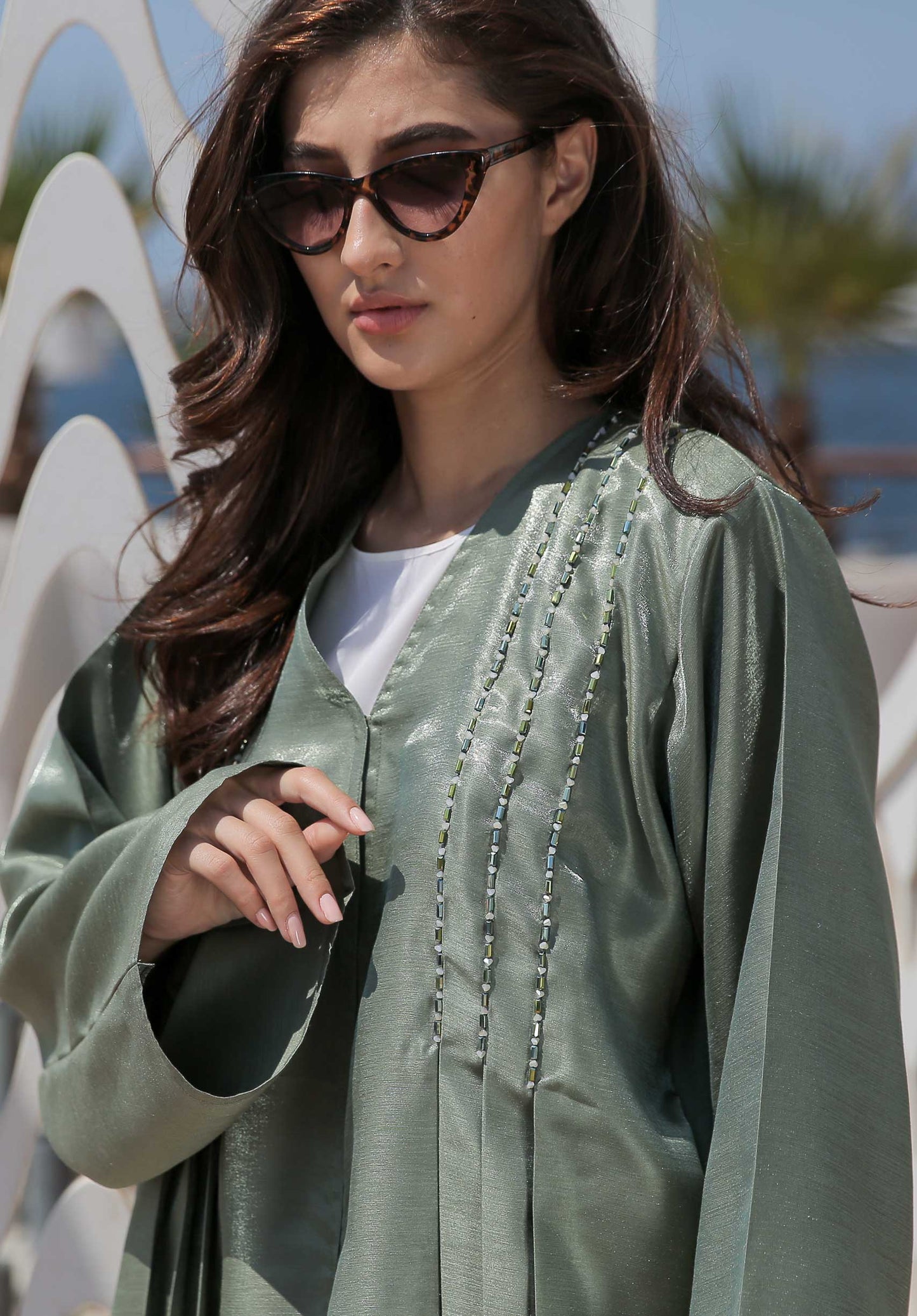 MOiSTREET Pastel Green Abaya with Handwork (6701415006392)