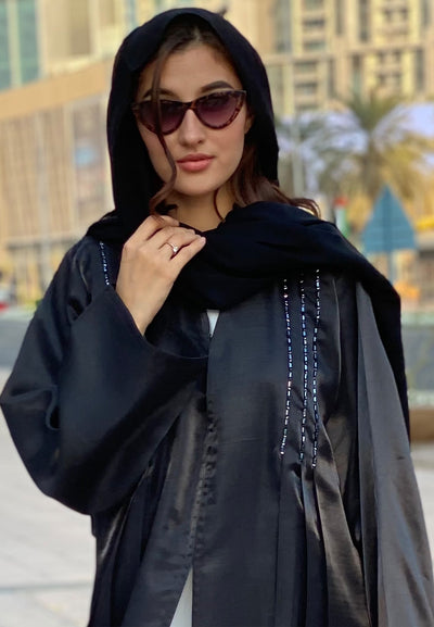 Black Shimmer Handwork Abaya (6701415923896)