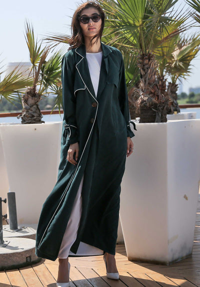 Green Coat Style Casual Abaya (6701414973624)
