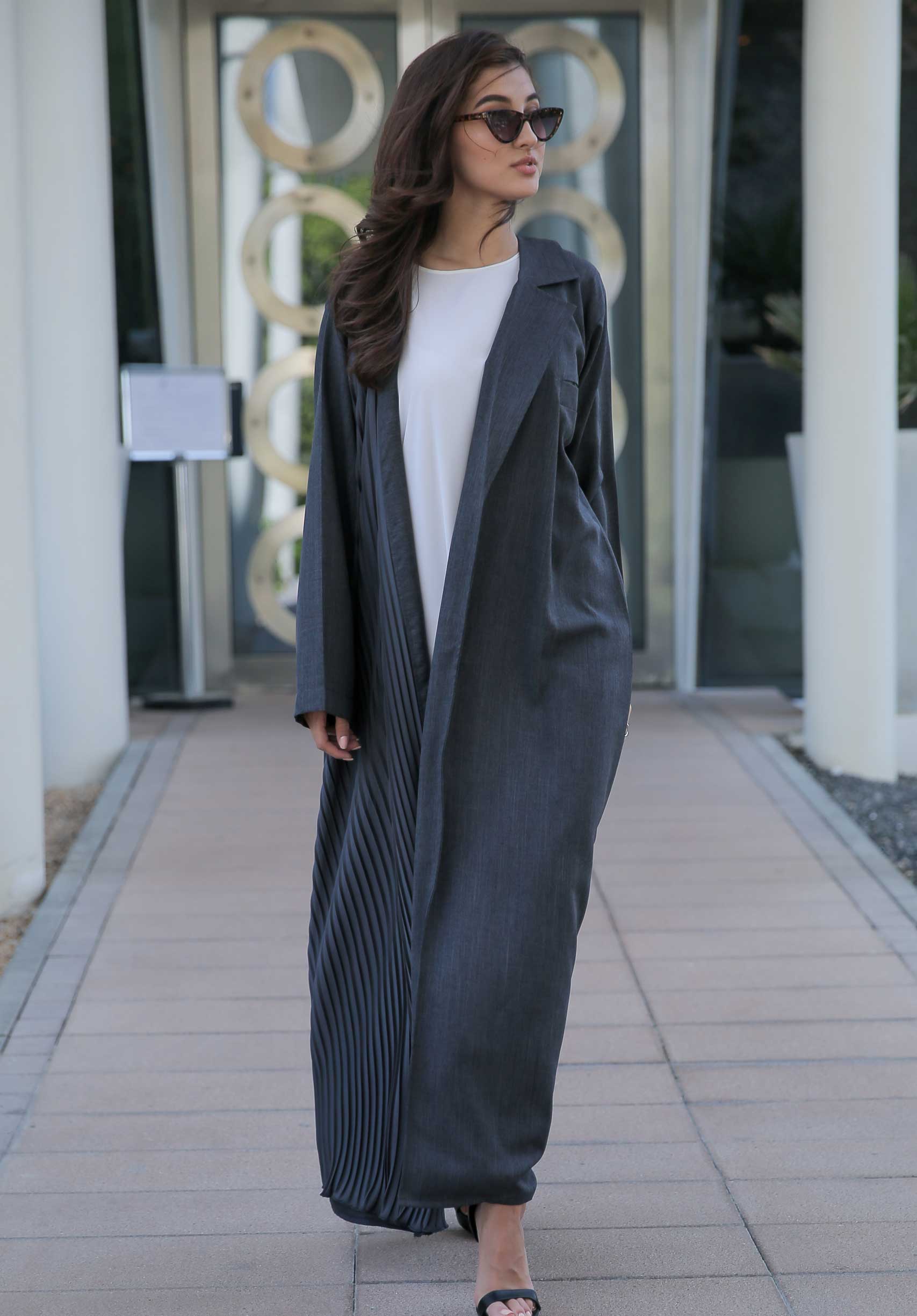 Grey Abaya with Pleated Hem and Sleeves (6701414940856)