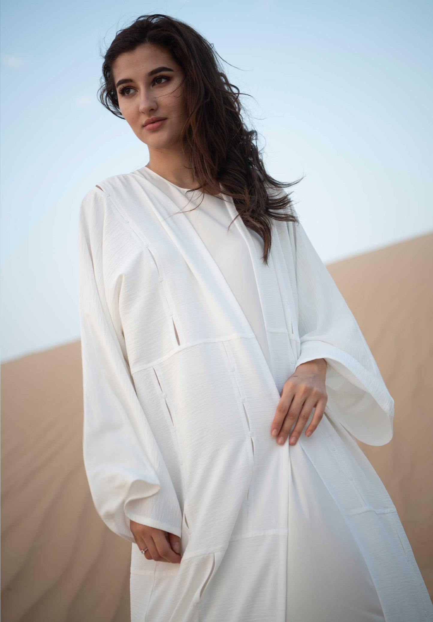 MOiSTREET White Abaya With Slits And Handwork (6701416317112)