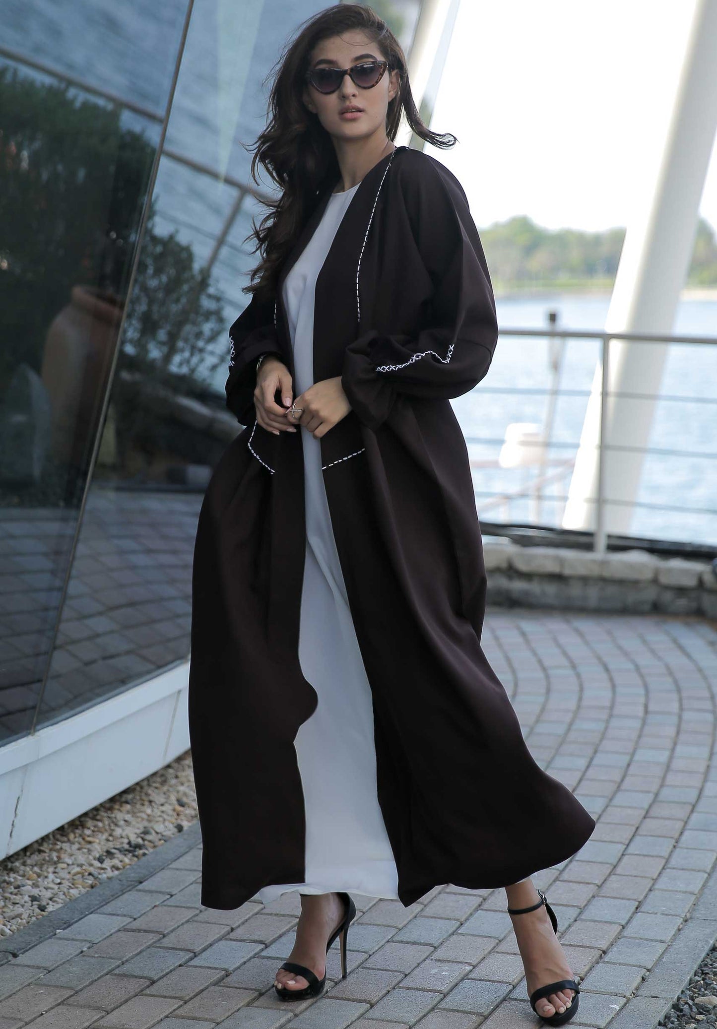 MOiSTREET Brown Abaya with Thread Weaving (6701414809784)