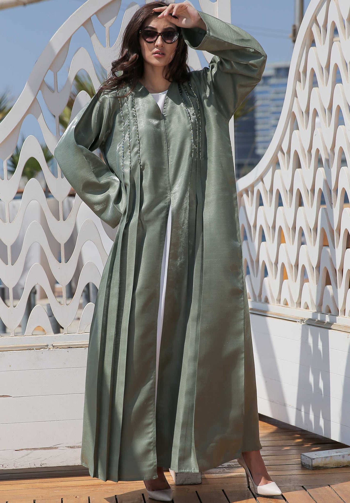 MOiSTREET Pastel Green Abaya with Handwork (6701415006392)