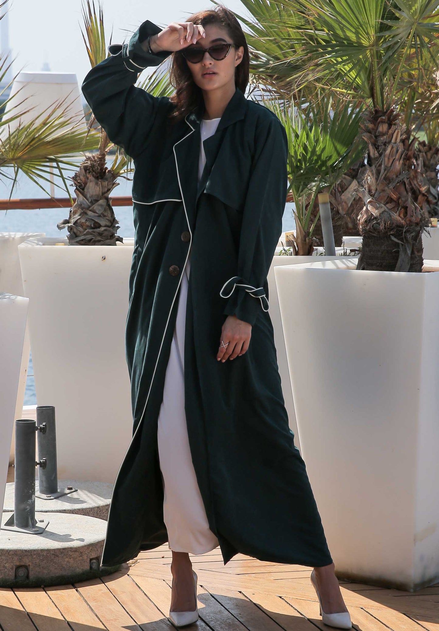 MOiSTREET Green Coat Style Casual Abaya (6701414973624)