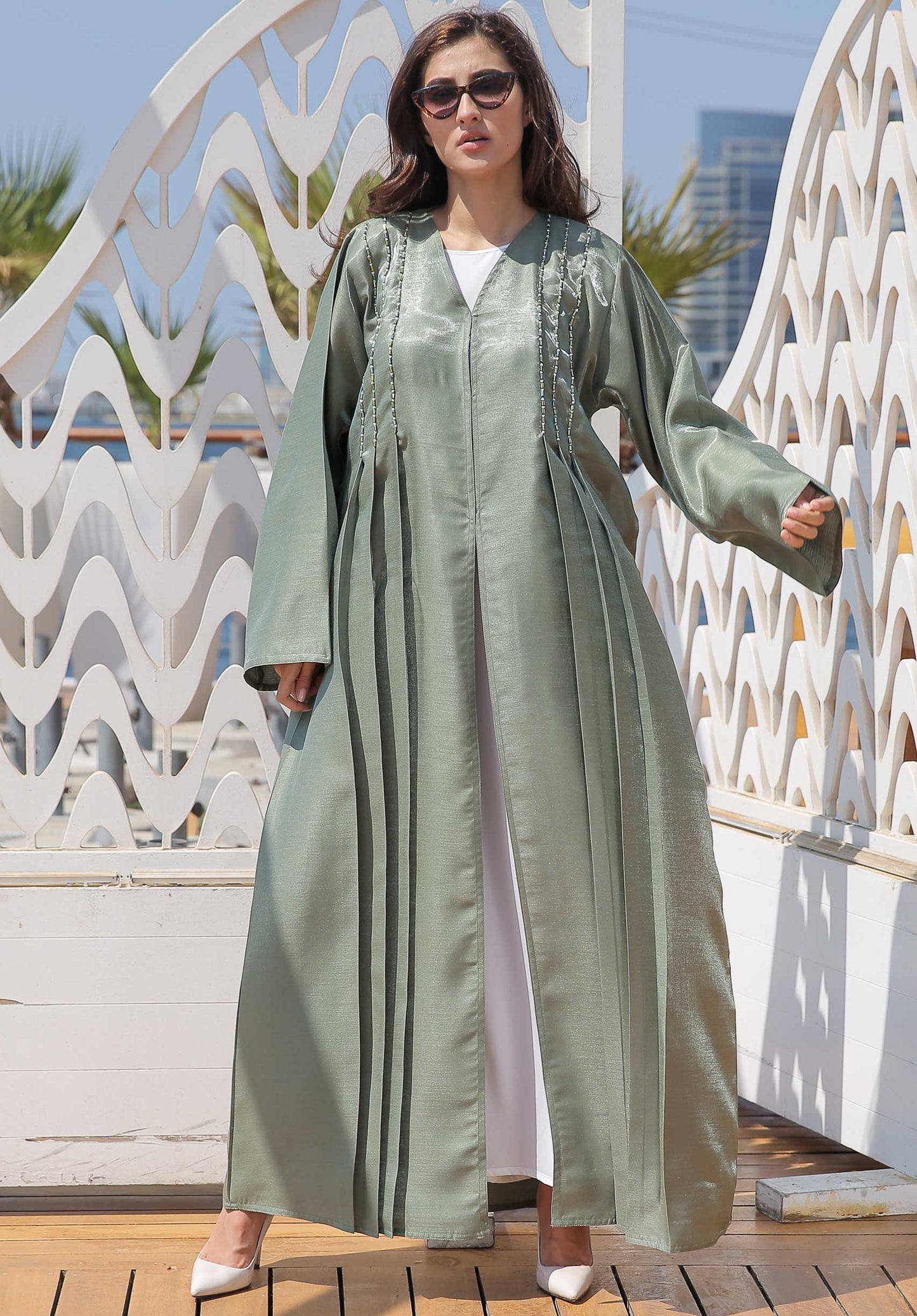 MOiSTREET Pastel Green Abaya with Handwork (6701415006392)