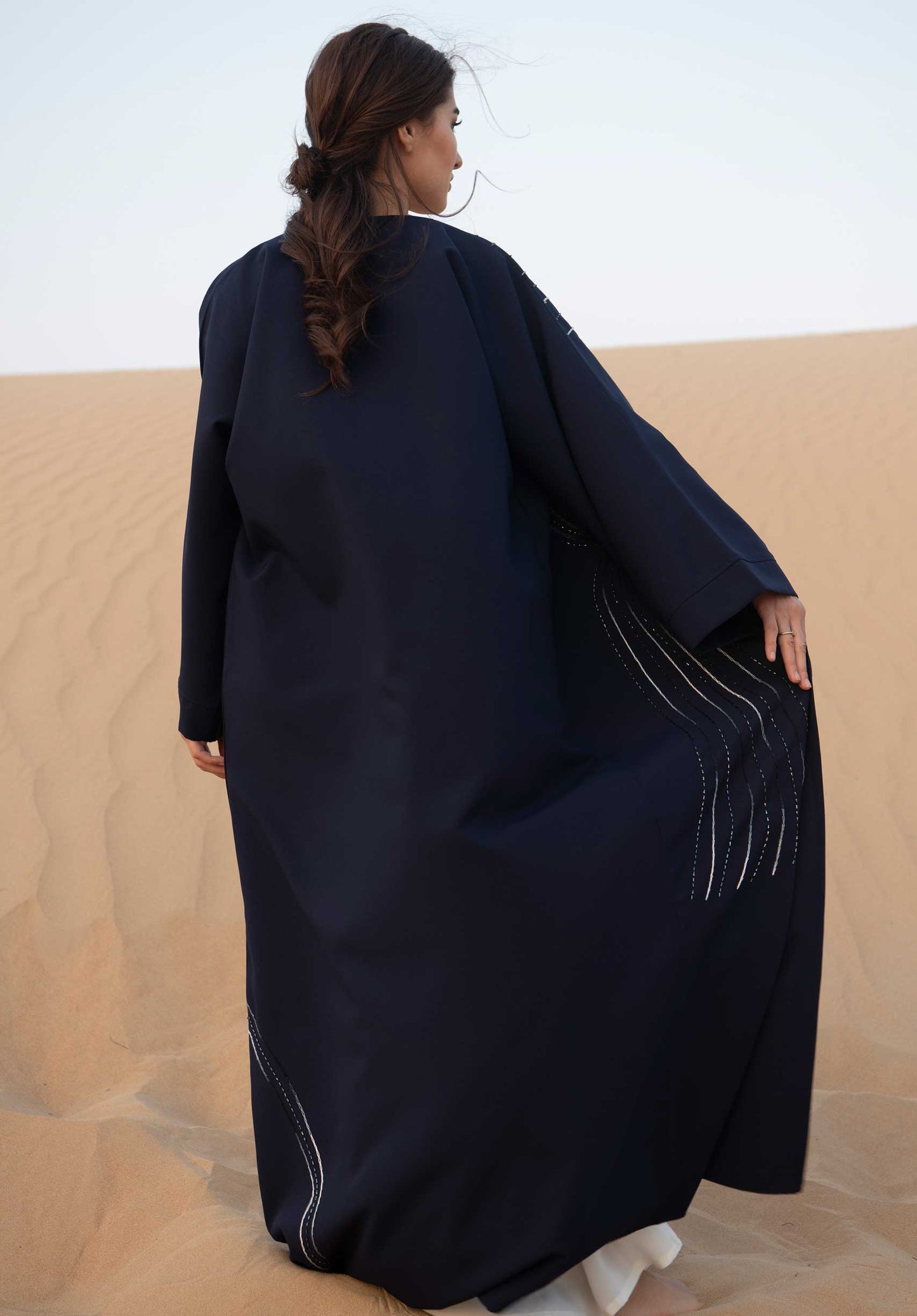 MOiSTREET Navy Open Abaya With Hand Embroidery (6701416644792)