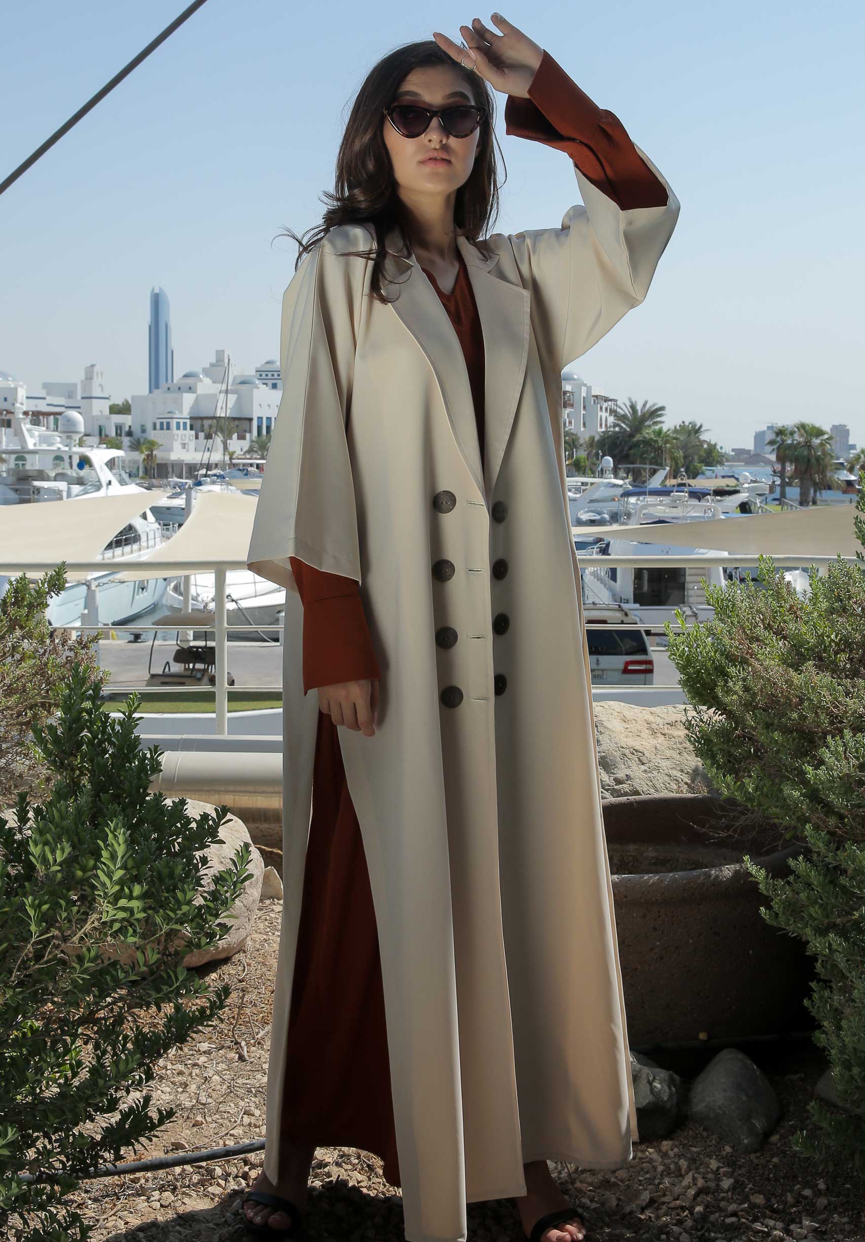 MOiSTREET Beige Overcoat with Rust Inner Dress (6701414711480)