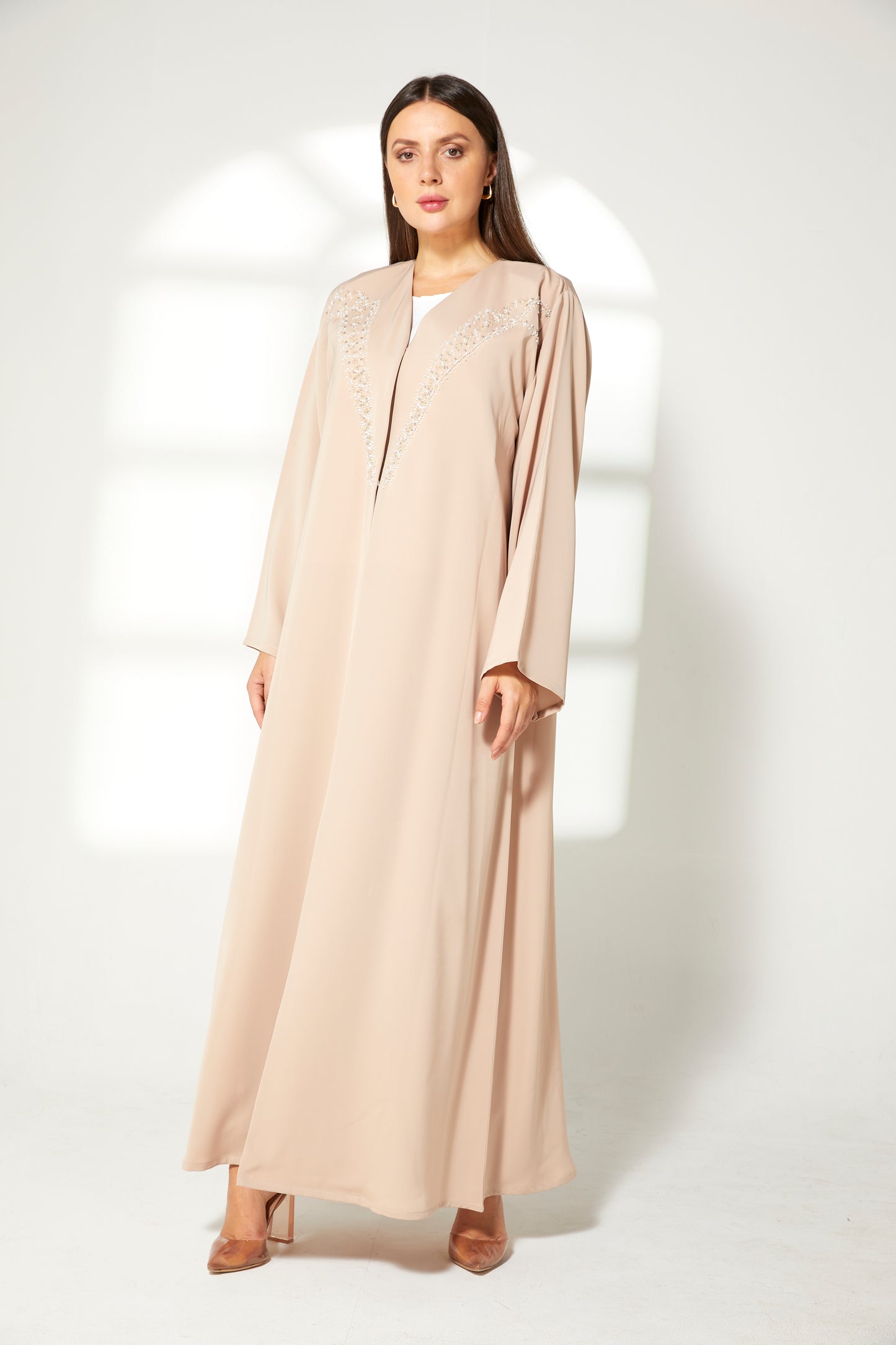 MOiSTREET Beige Korean Nida  Embroidered Abaya (7822700314851)