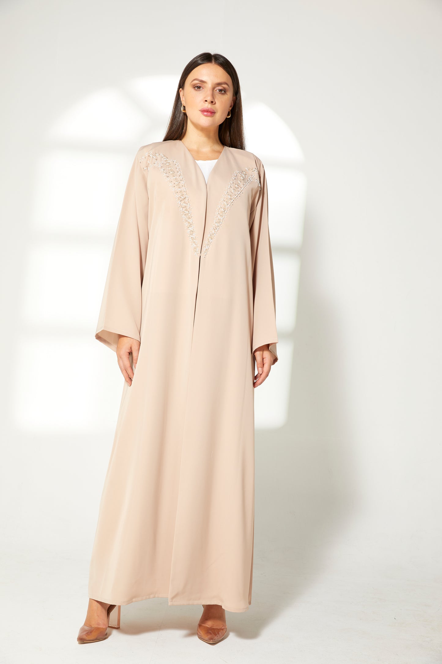 MOiSTREET Beige Korean Nida  Embroidered Abaya (7822700314851)