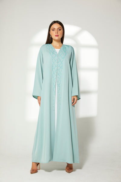 MOiSTREET Turquoise Korean Nida  Embroidered Abaya (7822692090083)