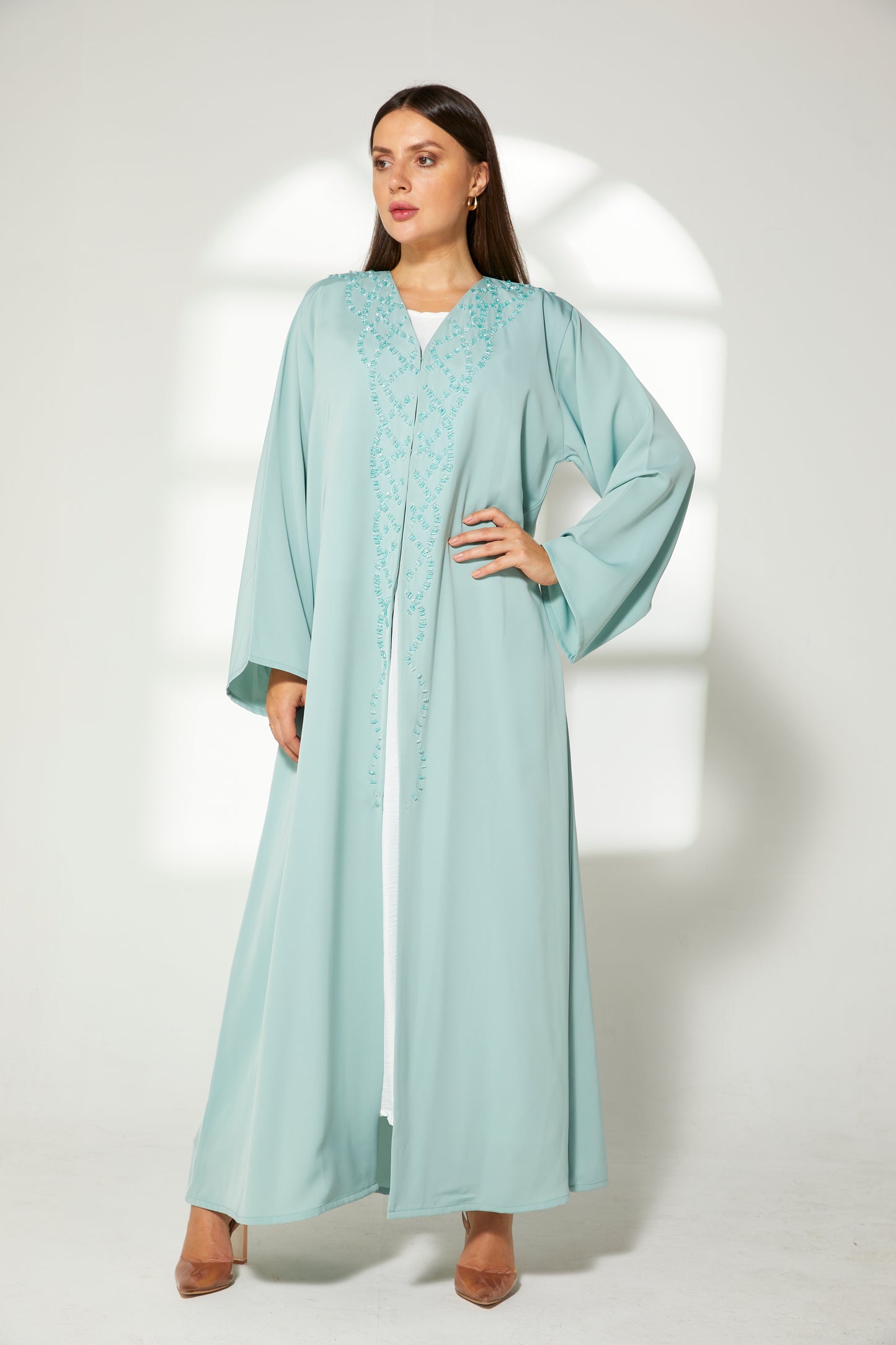 MOiSTREET Turquoise Korean Nida  Embroidered Abaya (7822692090083)