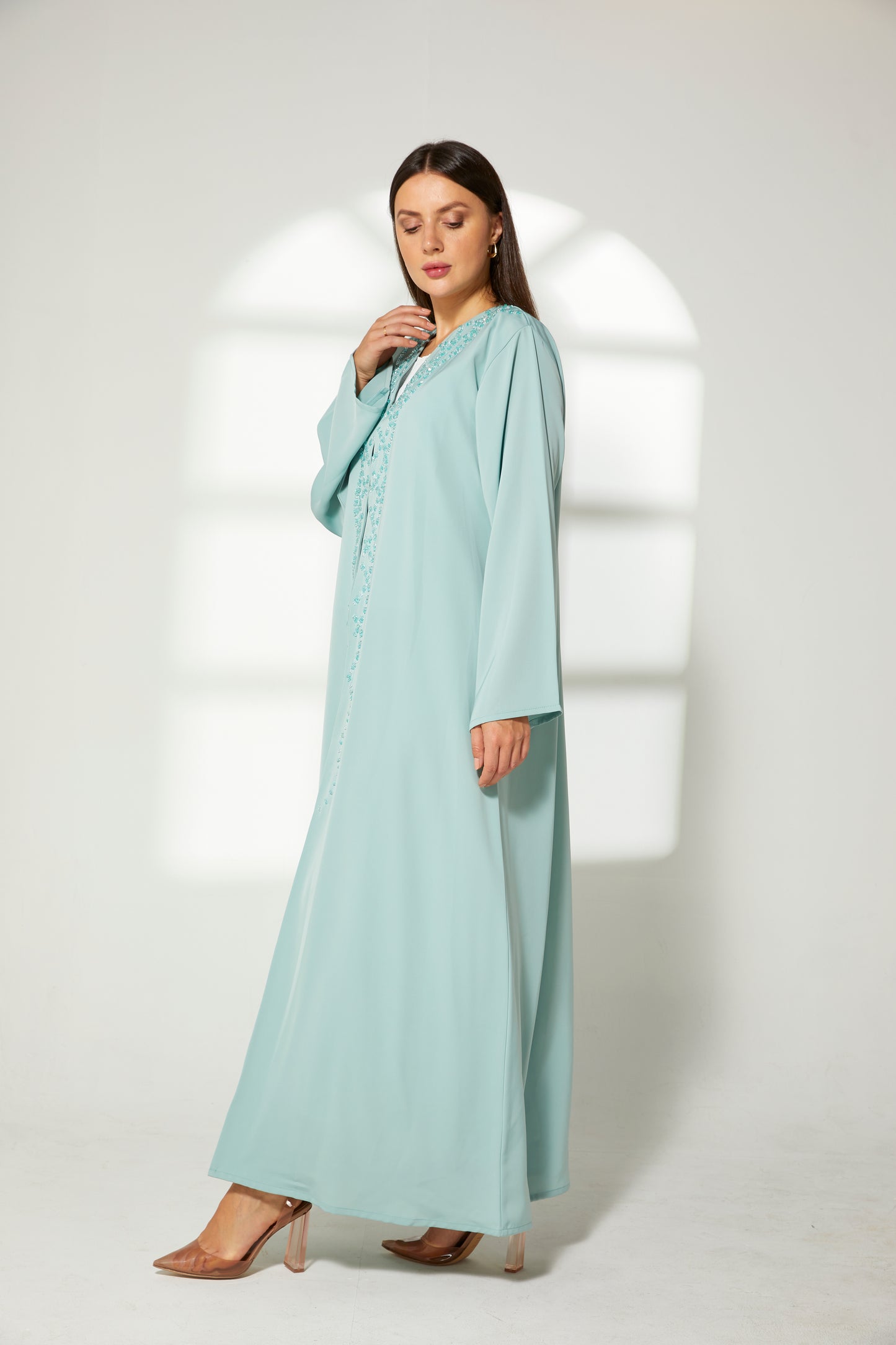 MOiSTREET Turquoise Korean Nida  Embroidered Abaya (7822692090083)