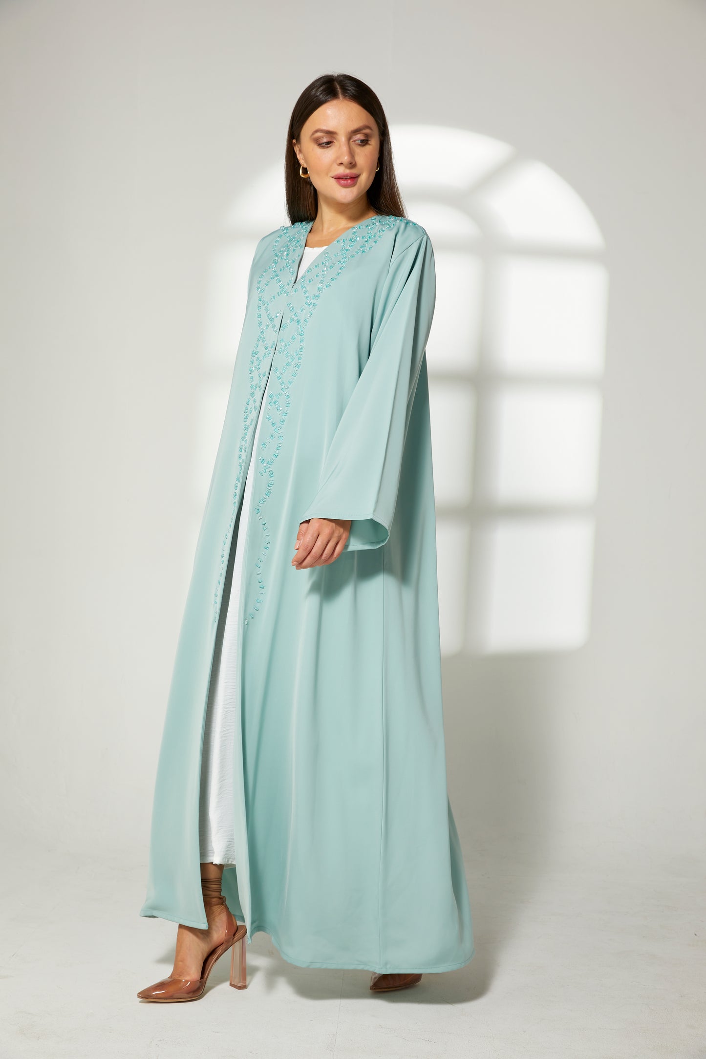 MOiSTREET Turquoise Korean Nida  Embroidered Abaya (7822692090083)