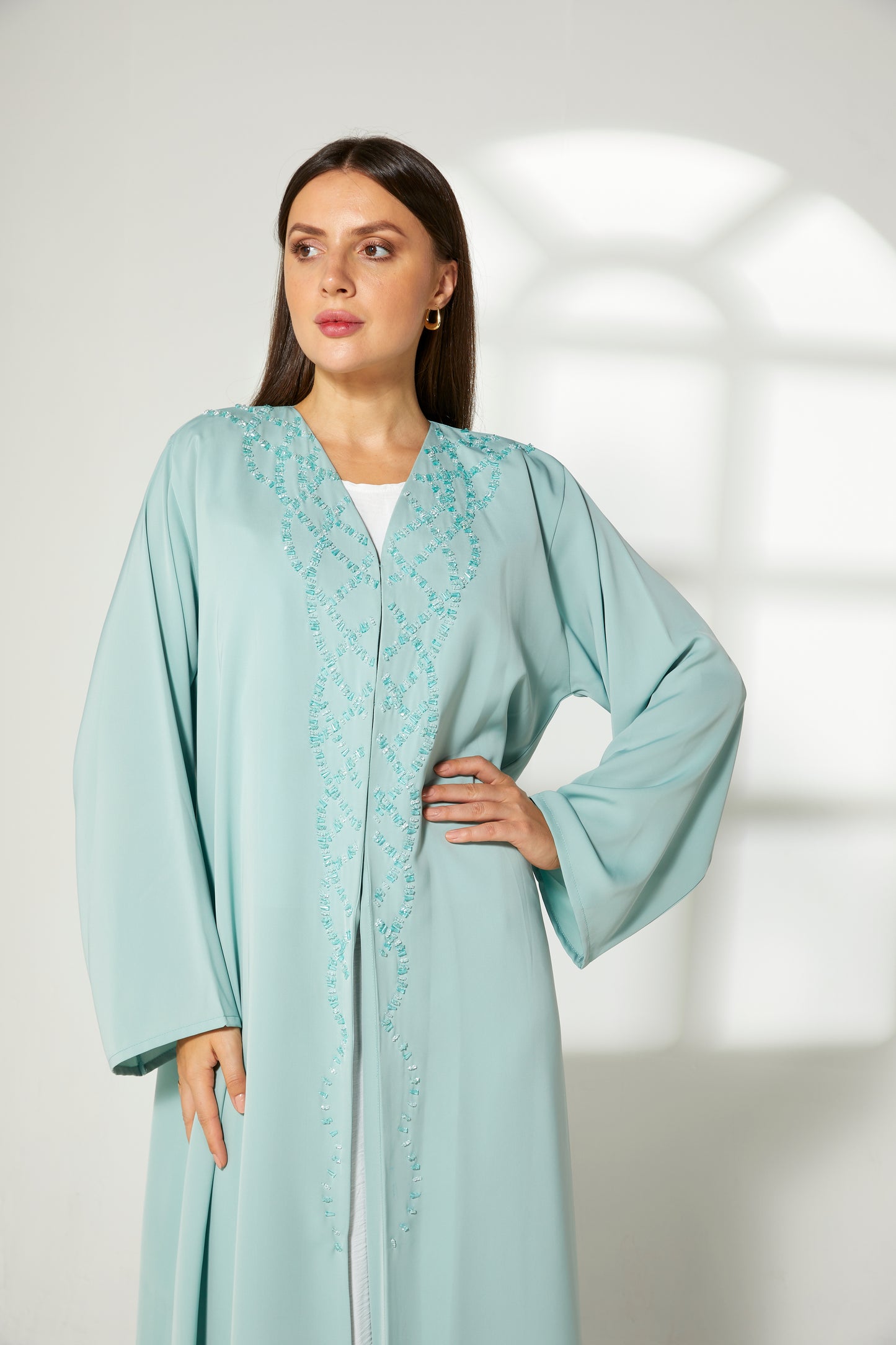 MOiSTREET Turquoise Korean Nida  Embroidered Abaya (7822692090083)