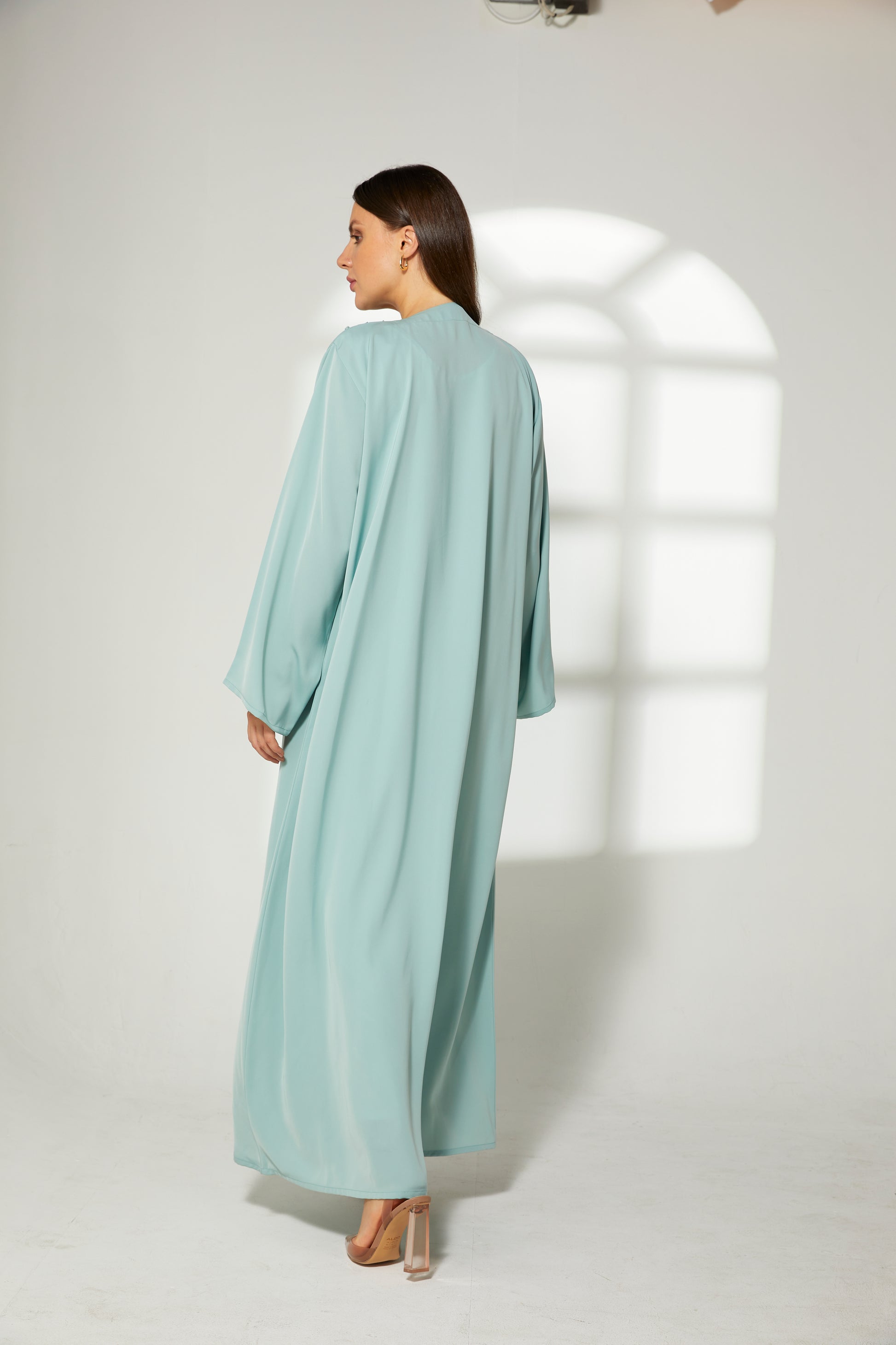 MOiSTREET Turquoise Korean Nida  Embroidered Abaya (7822692090083)