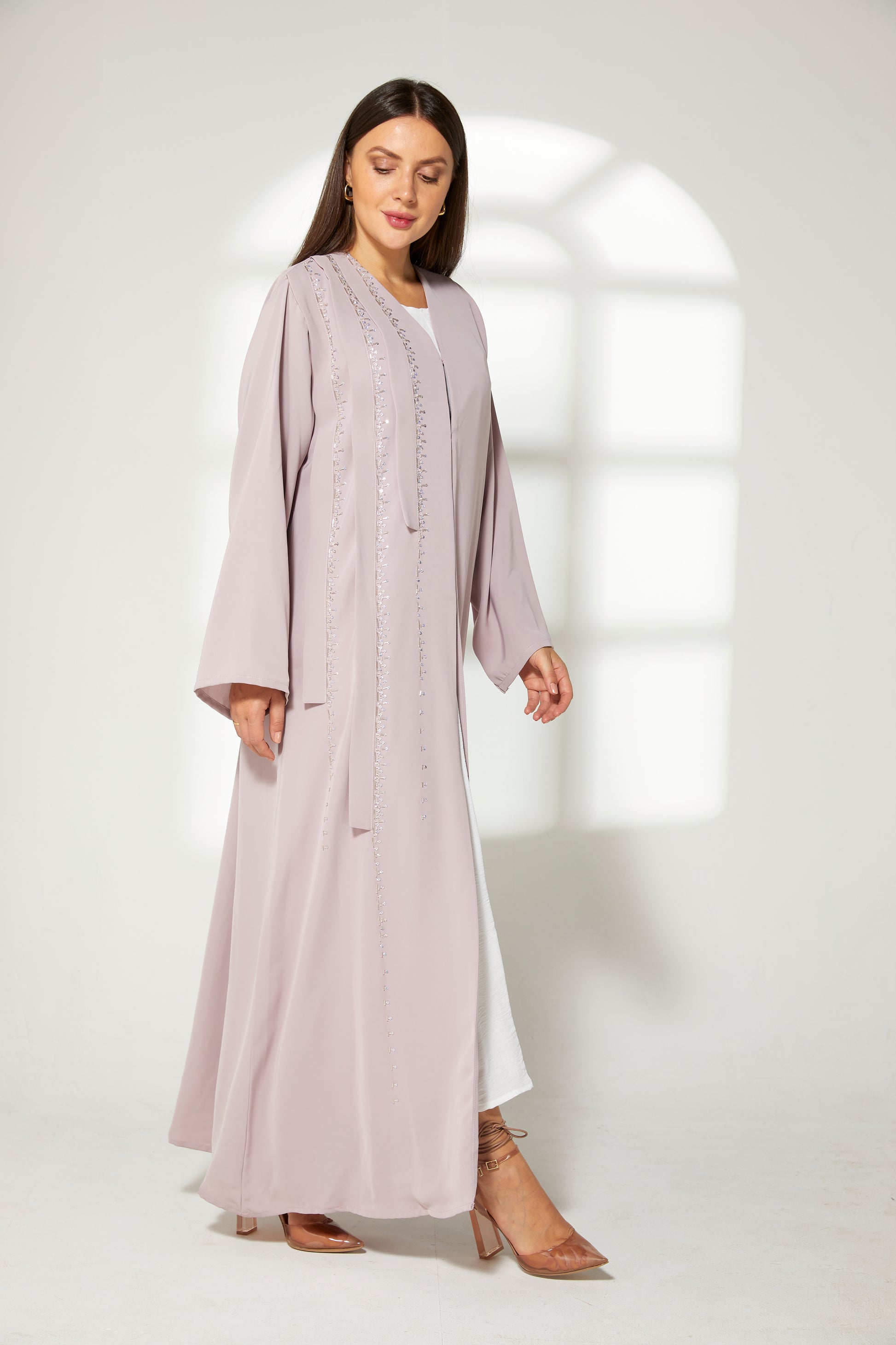 MOiSTREET Lavender Korean Nida  Embroidered Abaya (7822681702627)