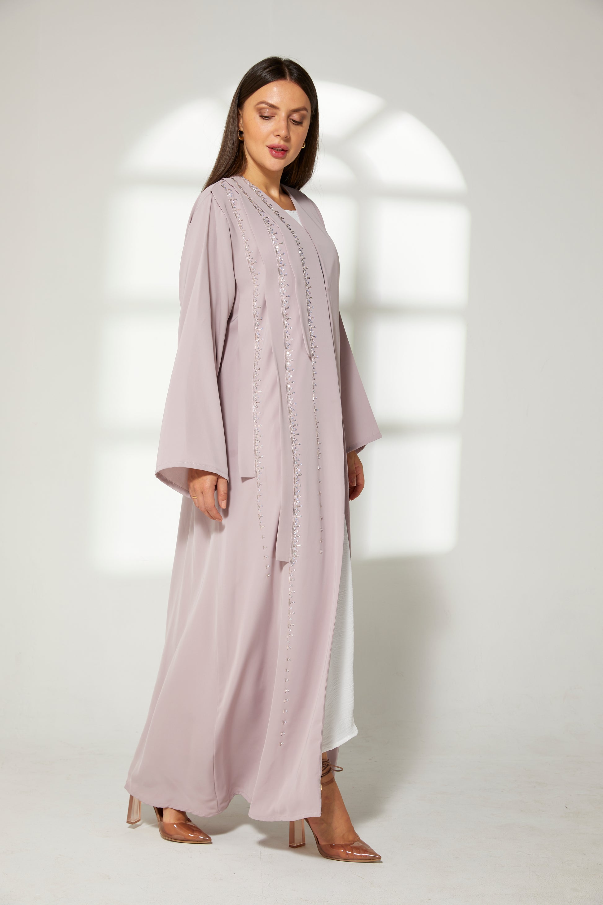 MOiSTREET Lavender Korean Nida  Embroidered Abaya (7822681702627)