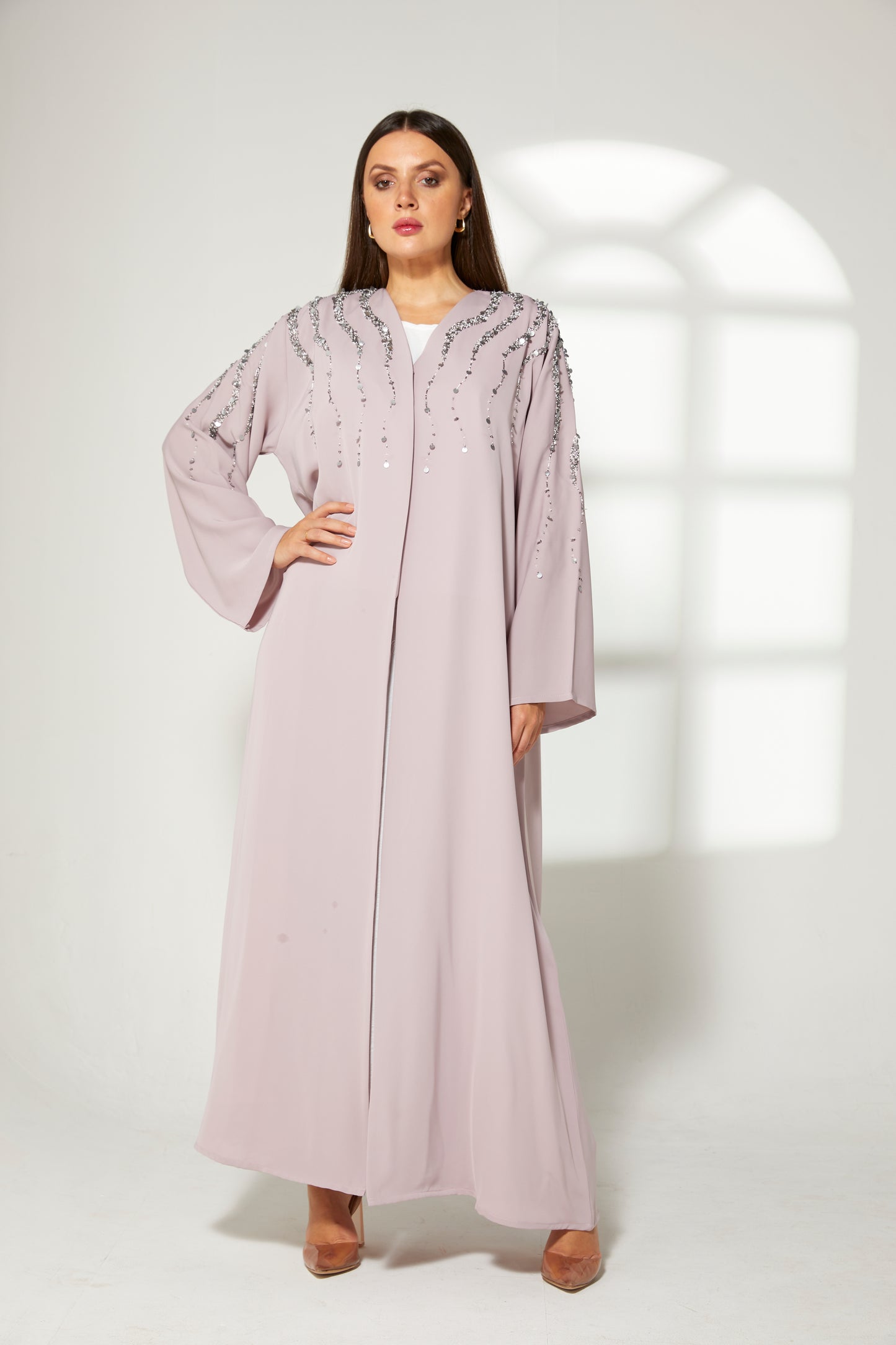 MOiSTREET Lavender Korean Nida  Embroidered Abaya (7822673543395)