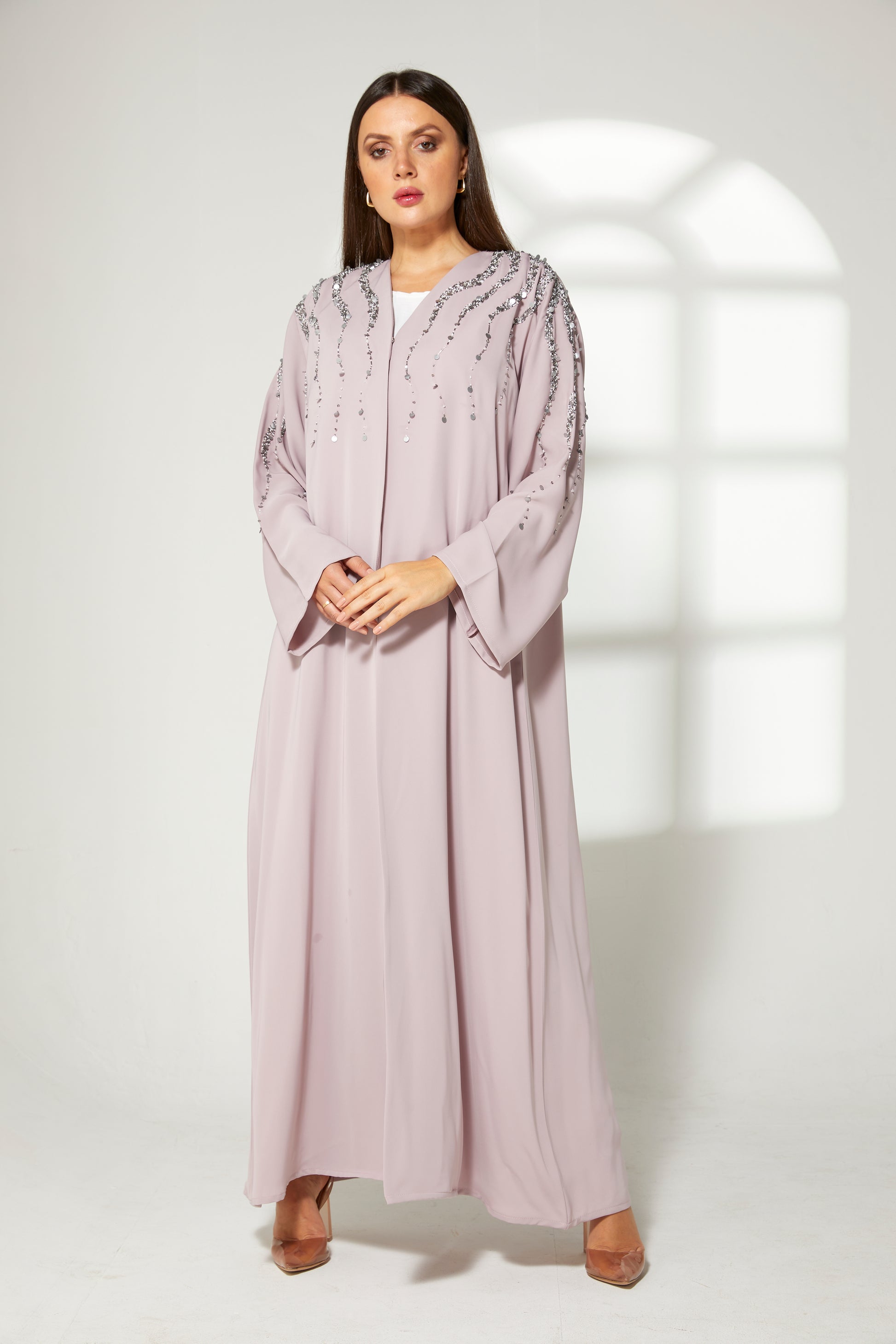 MOiSTREET Lavender Korean Nida  Embroidered Abaya (7822673543395)