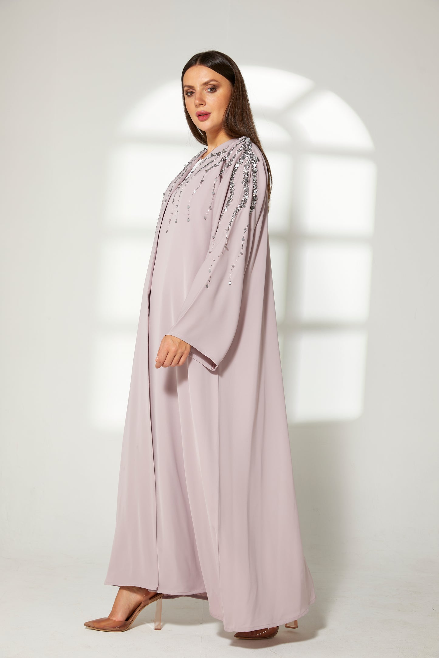 MOiSTREET Lavender Korean Nida  Embroidered Abaya (7822673543395)