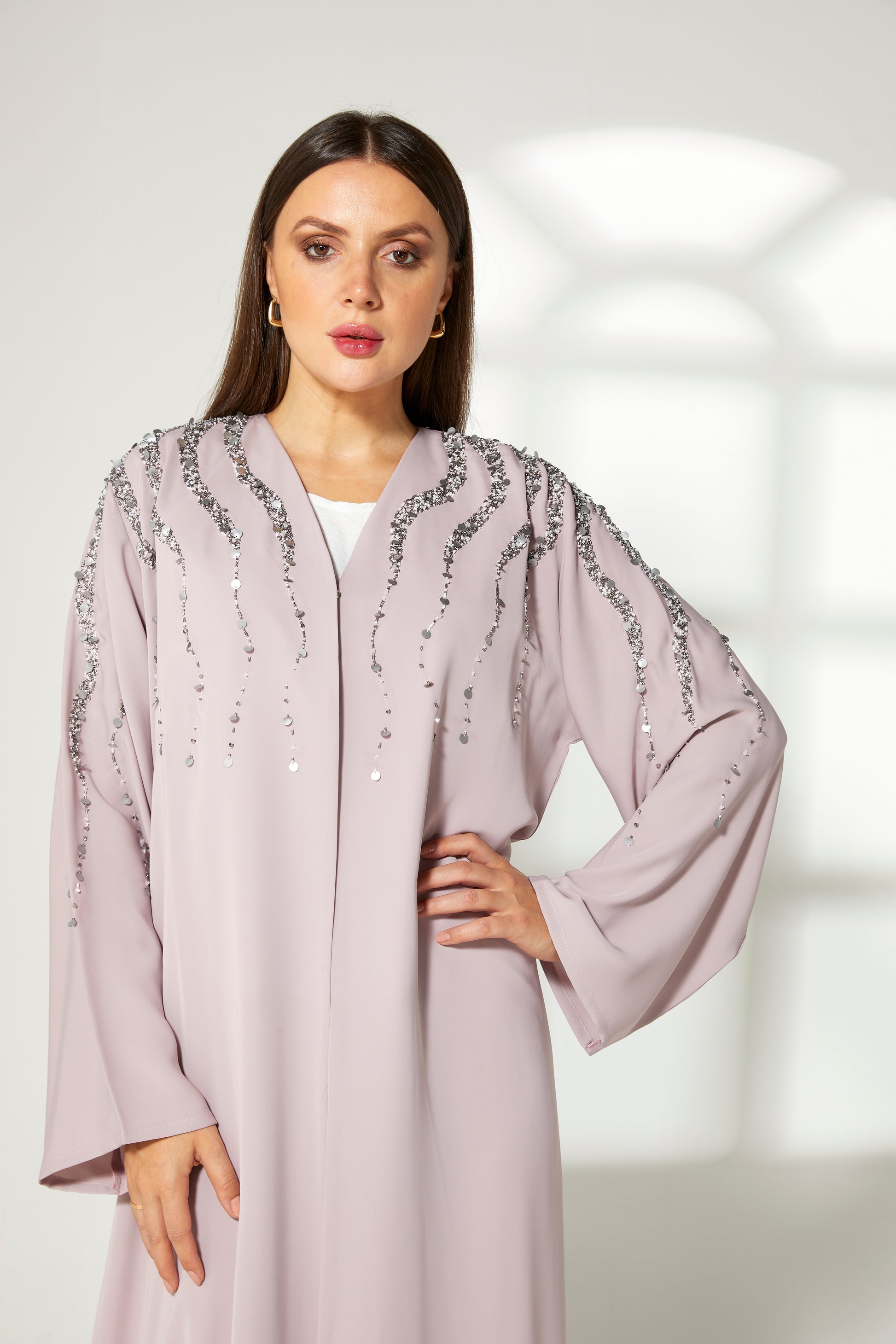 MOiSTREET Lavender Korean Nida  Embroidered Abaya (7822673543395)