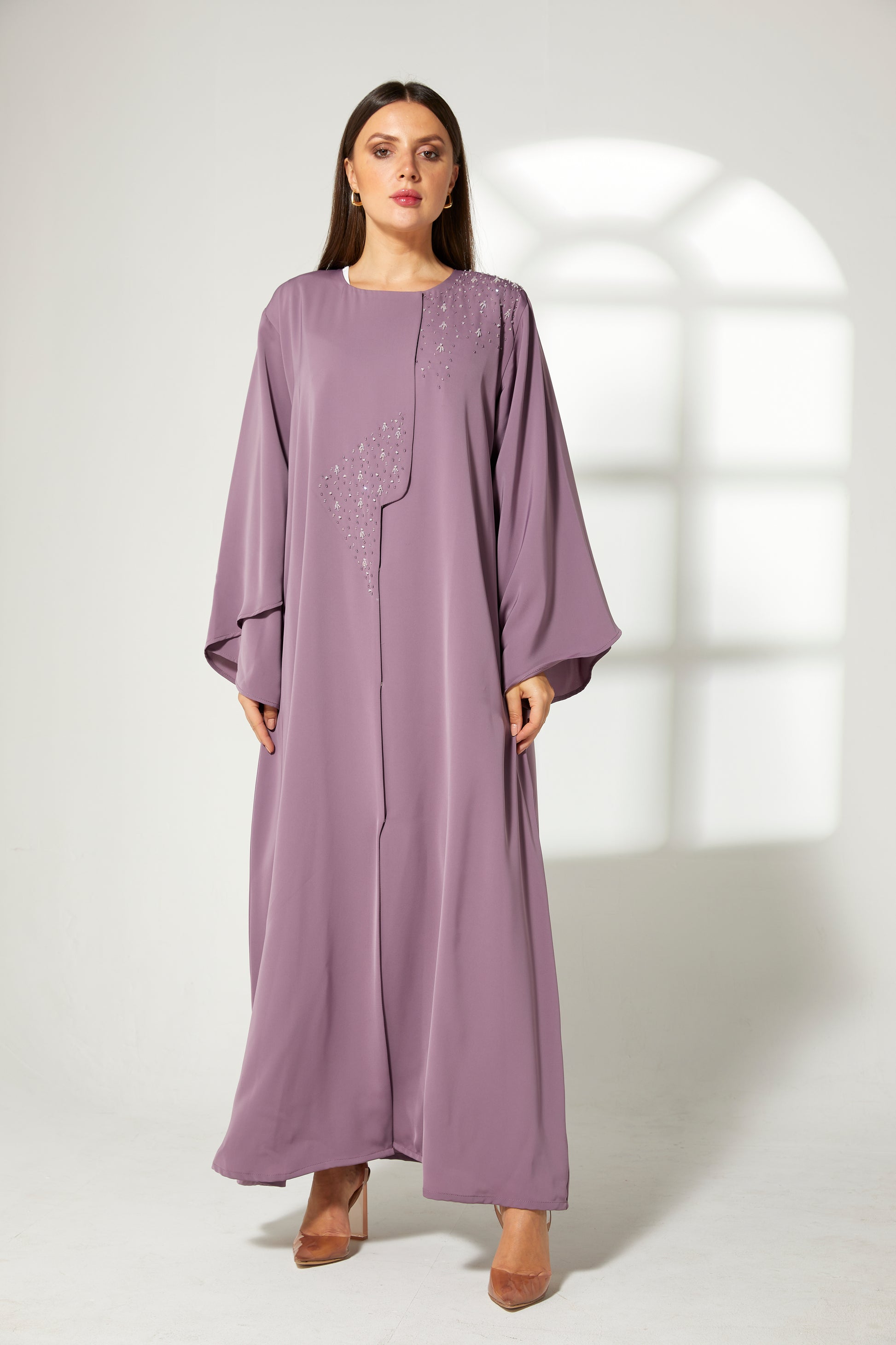 MOiSTREET Purple Korean Nida Front Embroidered Abaya (7822666203363)