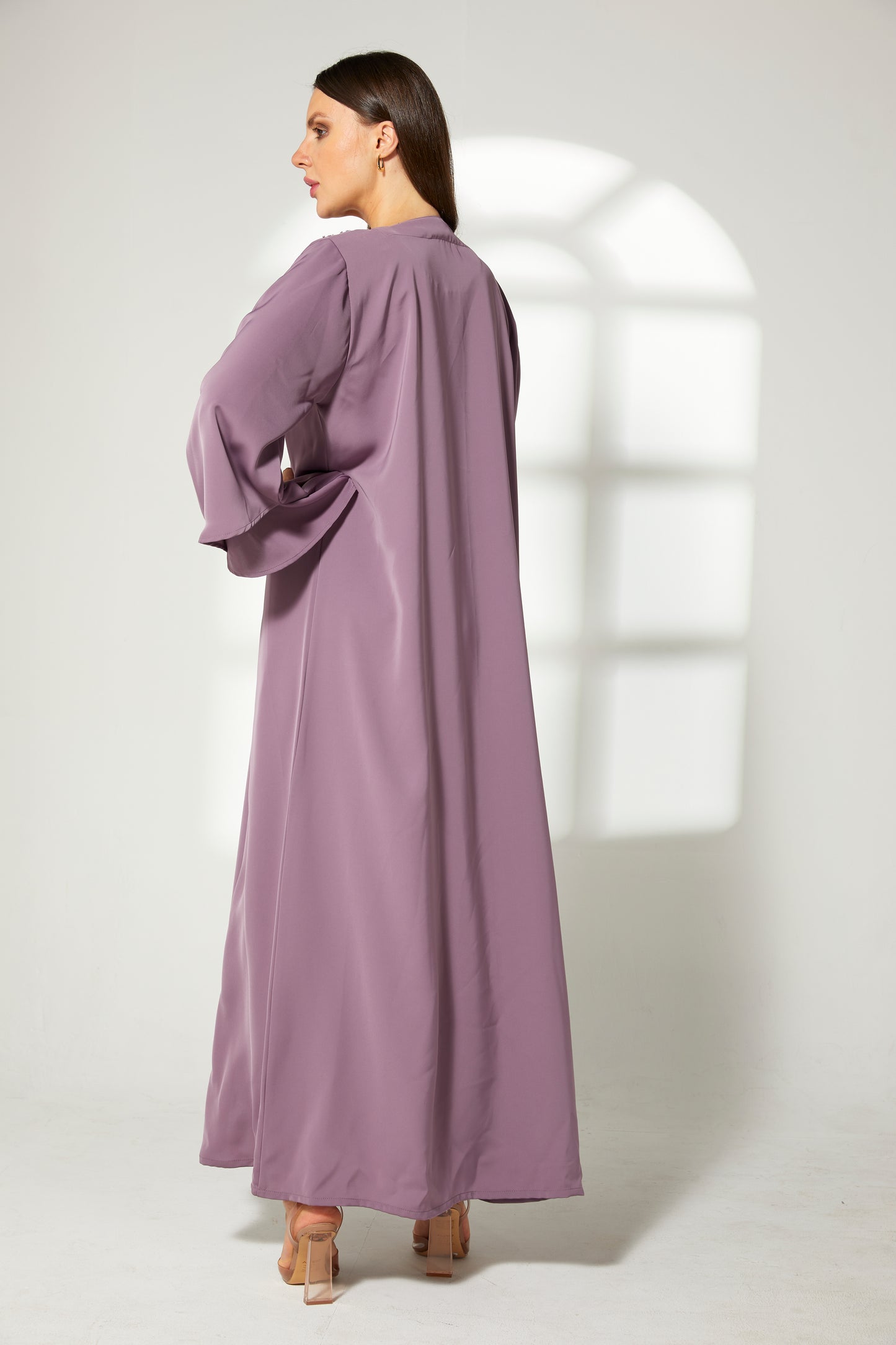 MOiSTREET Purple Korean Nida Front Embroidered Abaya (7822666203363)