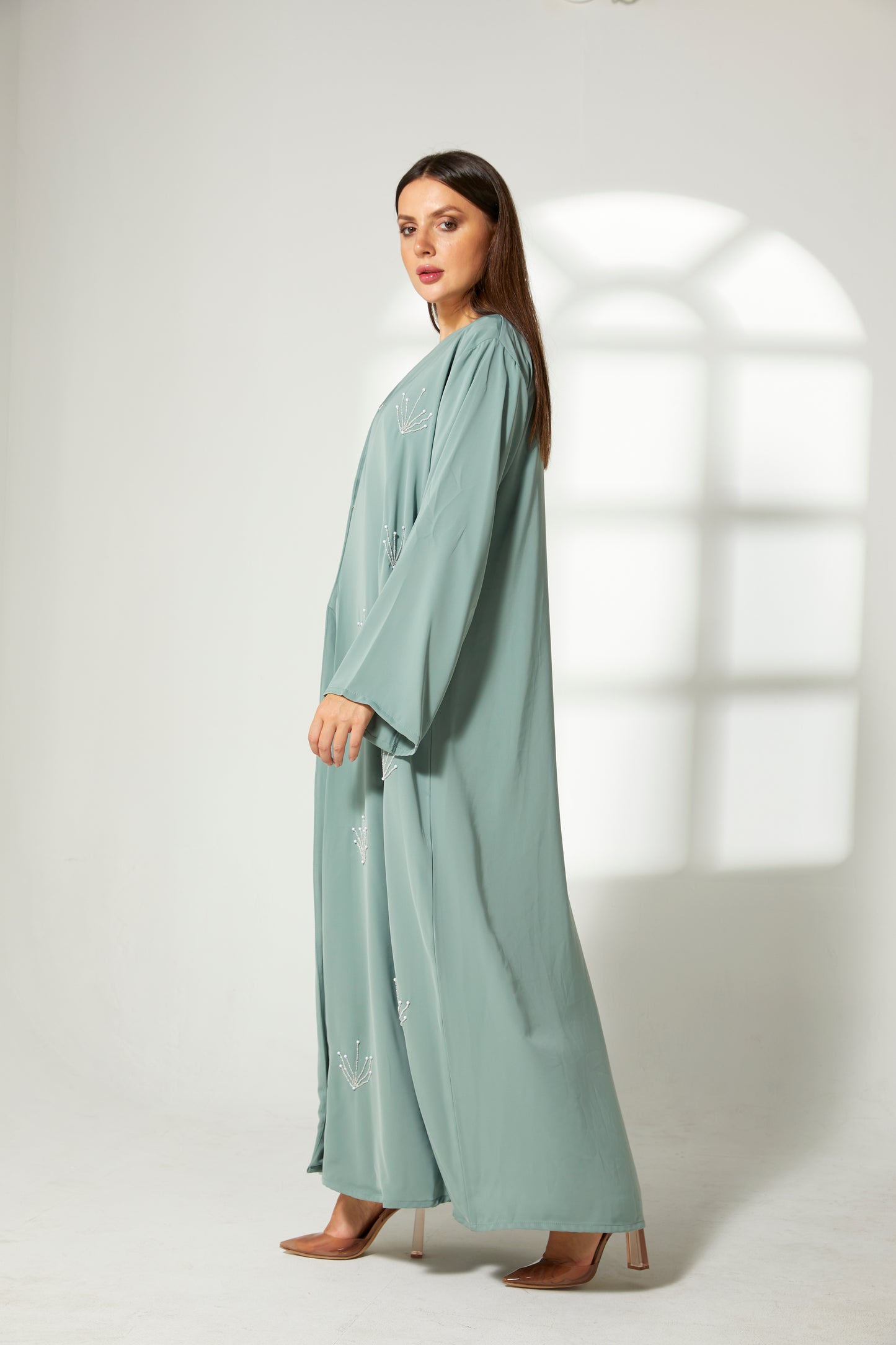 MOiSTREET Sea Green Korean Nida Embroidery Abaya (7822591230179)