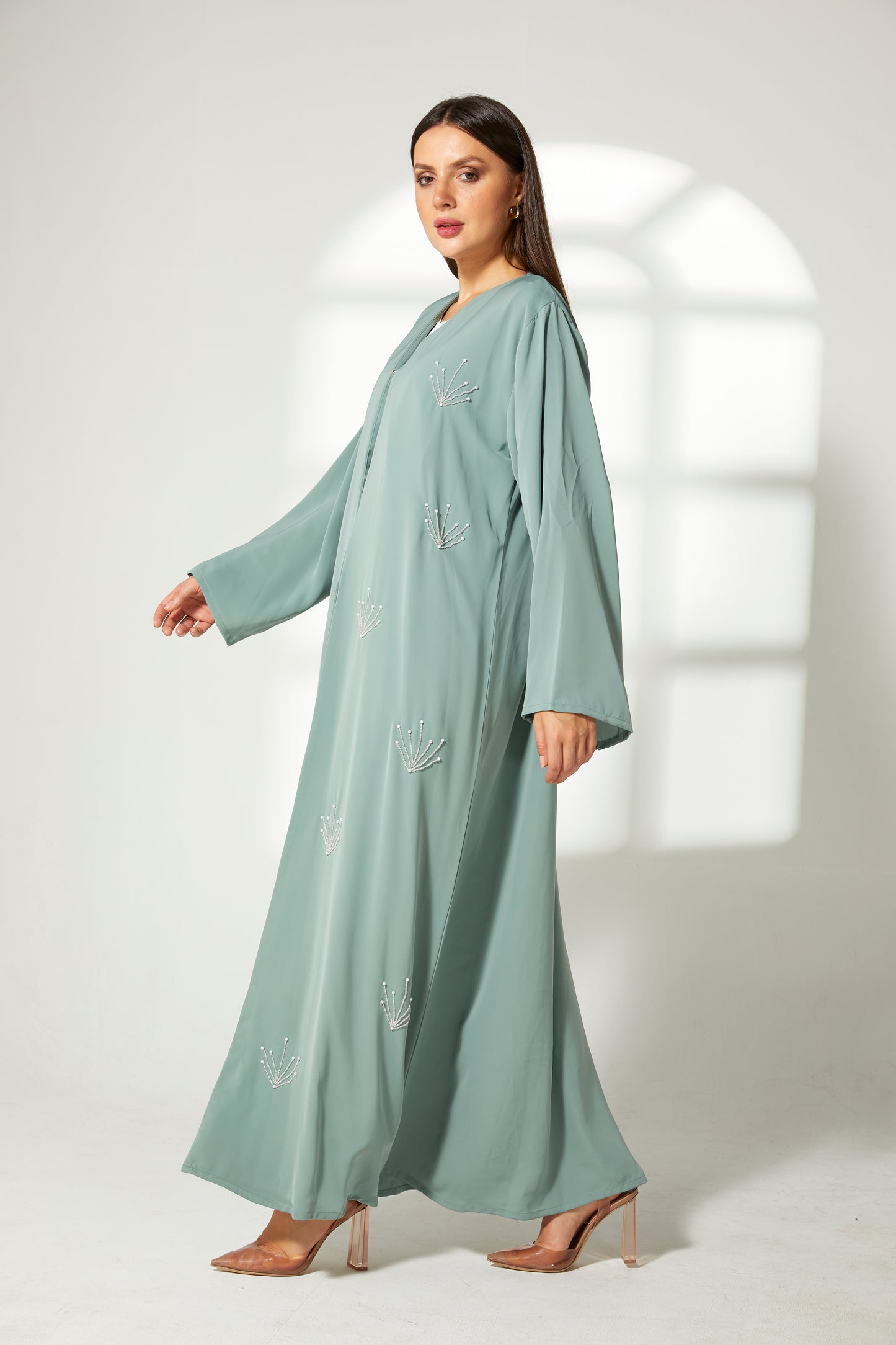 MOiSTREET Sea Green Korean Nida Embroidery Abaya (7822591230179)