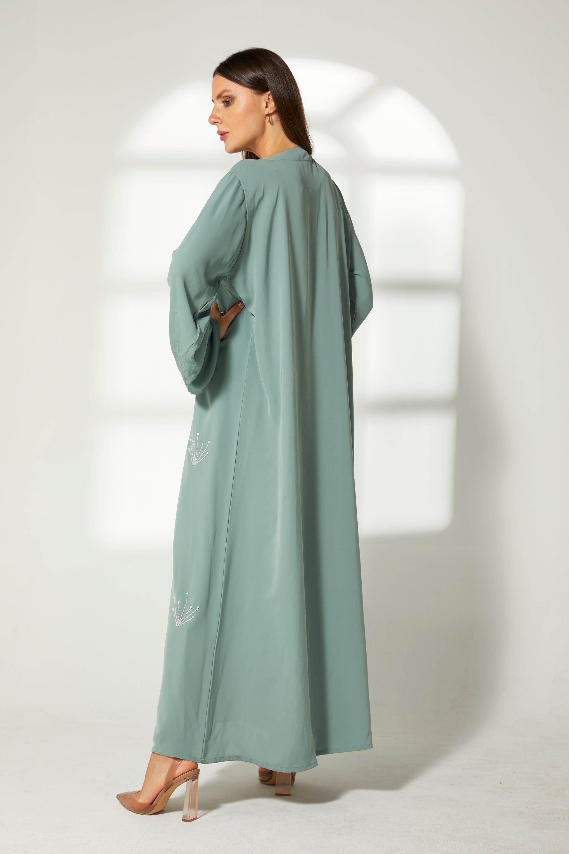 MOiSTREET Sea Green Korean Nida Embroidery Abaya (7822591230179)