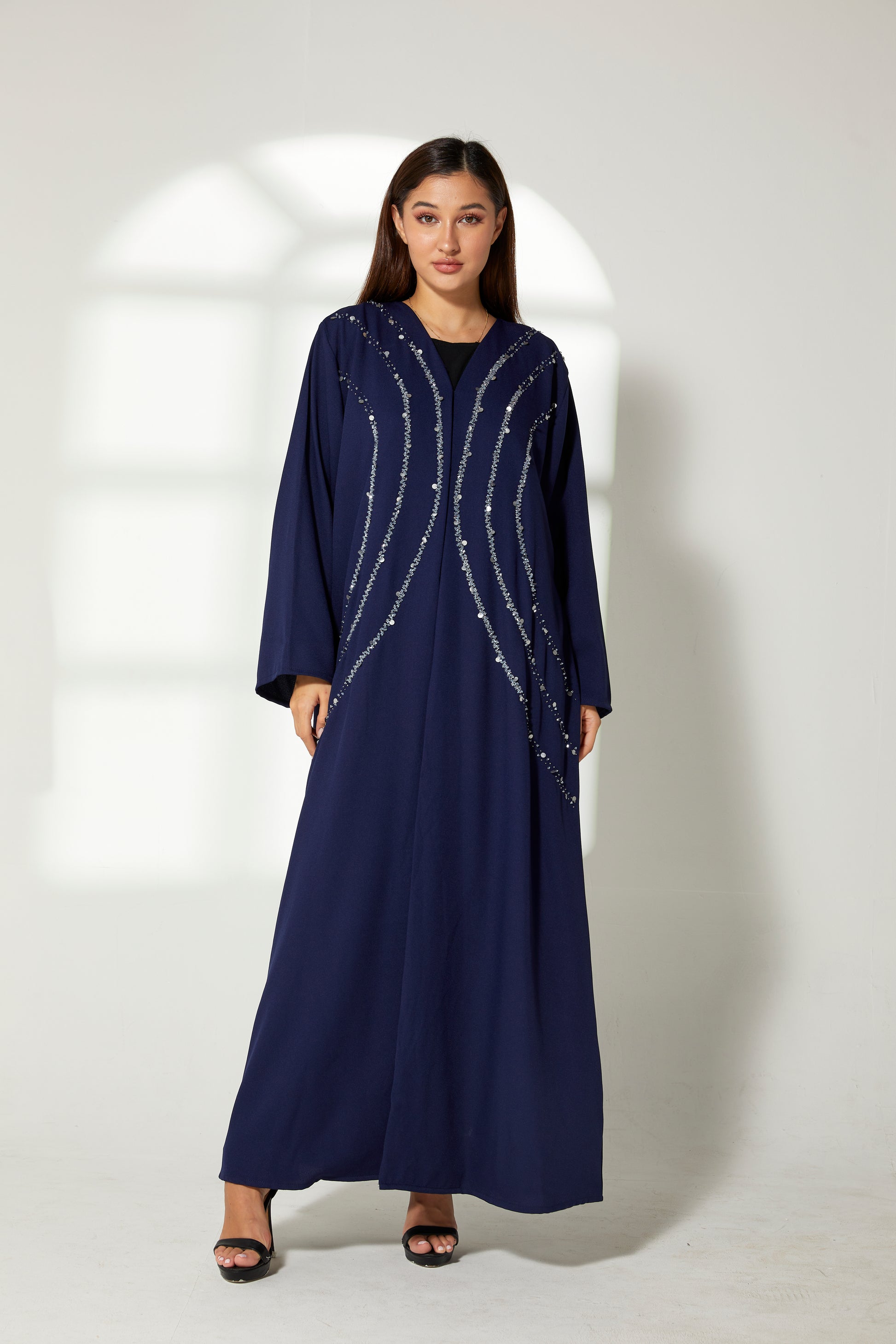 MOiSTREET Blue Korean Crepe Embroidery Abaya (7822573666531)