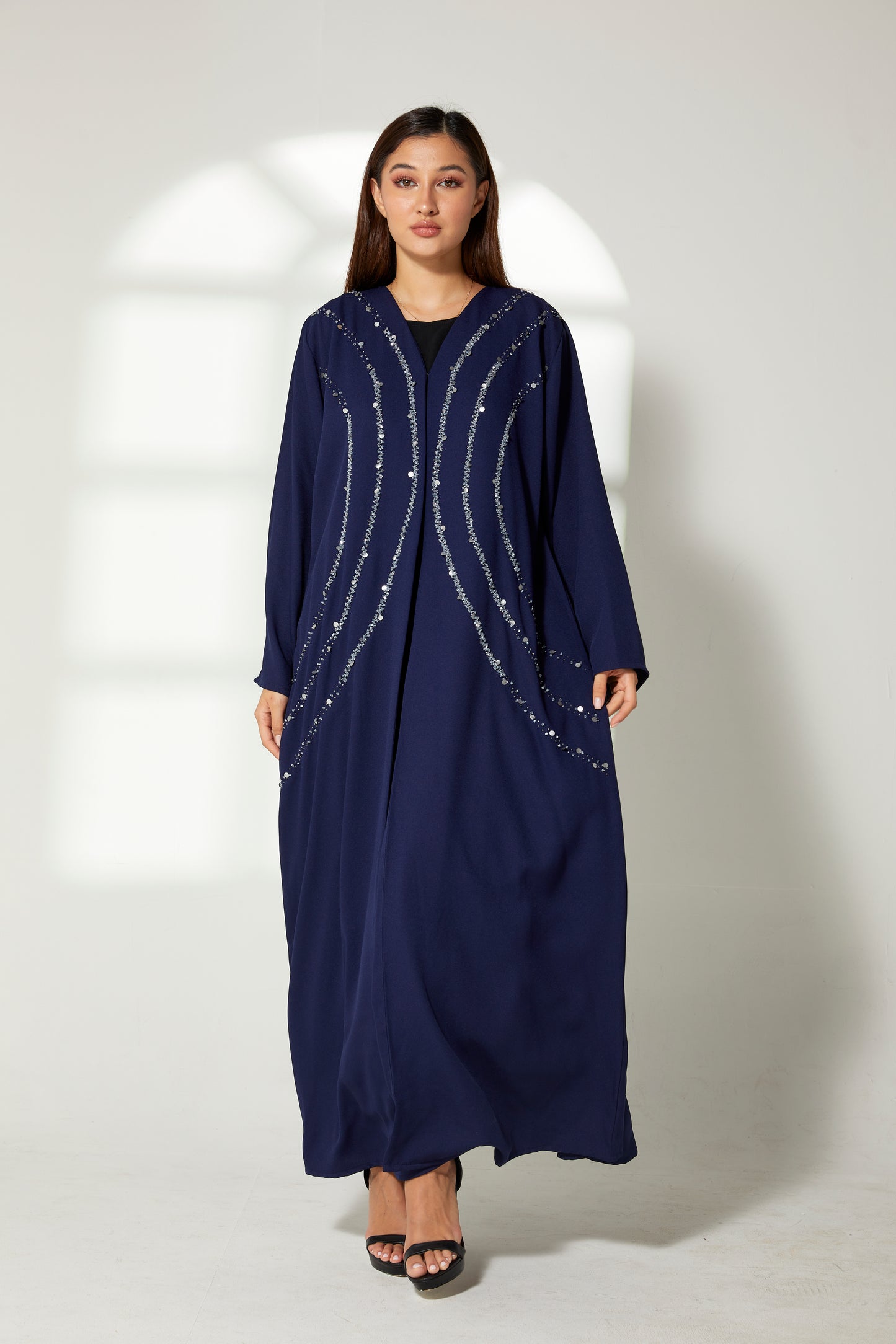 MOiSTREET Blue Korean Crepe Embroidery Abaya (7822573666531)